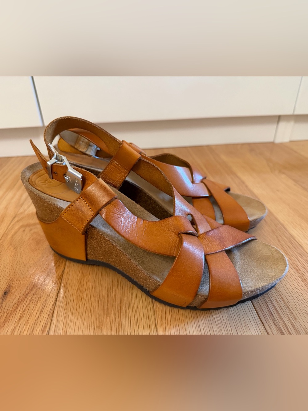 Scholl leather and cork platform sandals